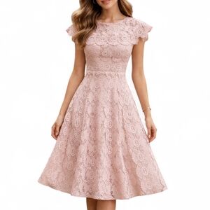 NEW Aura Peach Lace Crochet Stripe Fit & Flare Dress XS Cotton
